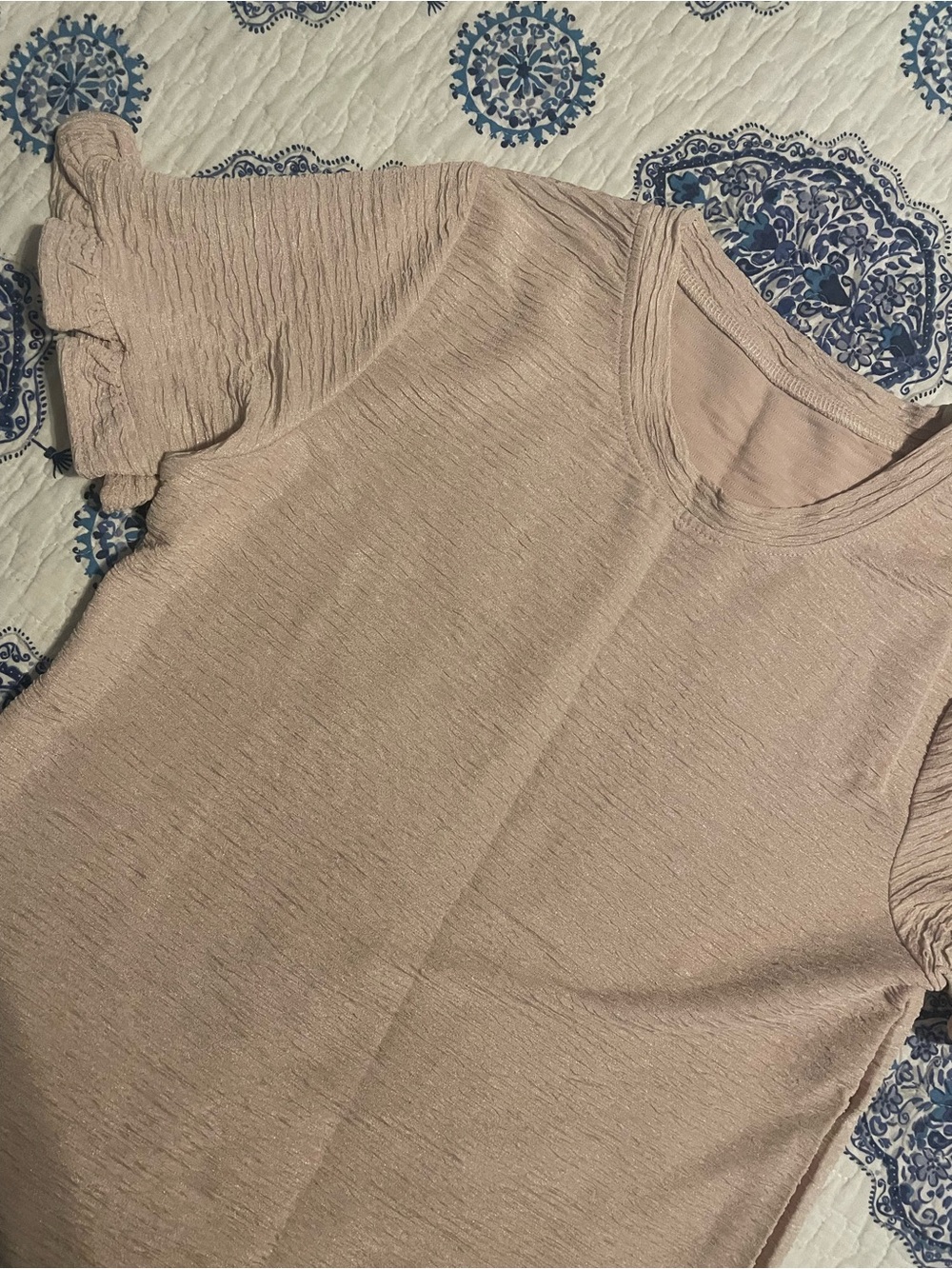 Women’s Short Sleeve Textured Tee ruffle sleeves